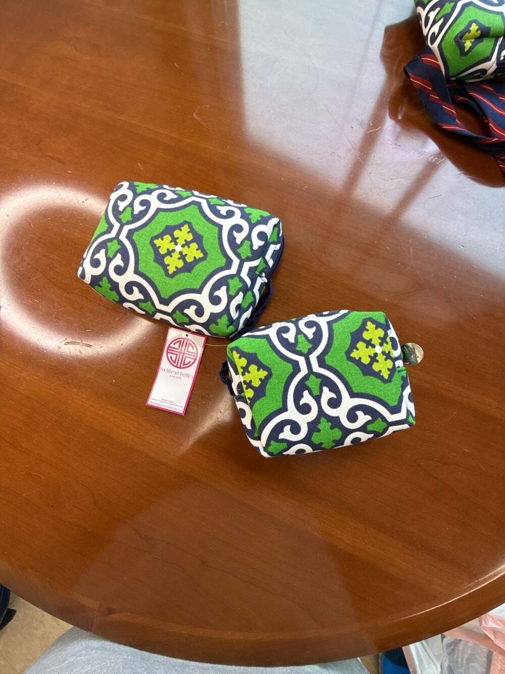 Buckhead Betties Green and Navy Geometric Print Cosmetic Pouch Set